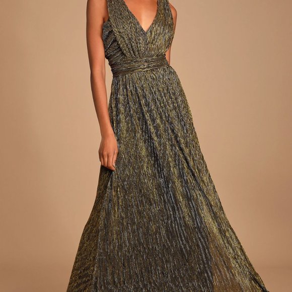 Lulus Dresses & Skirts - Lulu's Calipso Black and Gold Metallic Maxi Dress Size XS